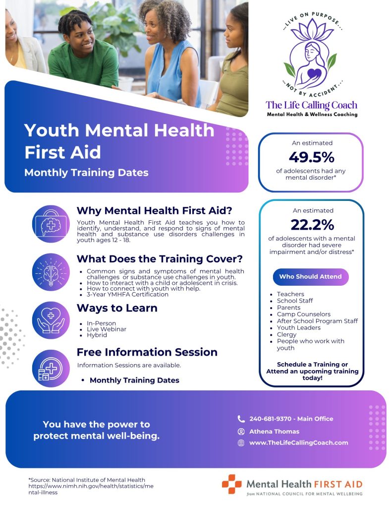 Youth Mental Health First Aid Certification Training Hosted by The Life Calling Coach